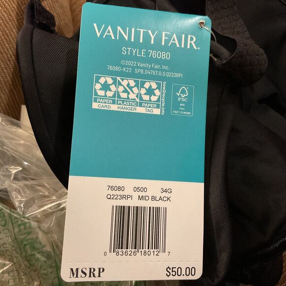 Vanity Fair Black Minimizer Bra, 34G - Picture 8 of 8